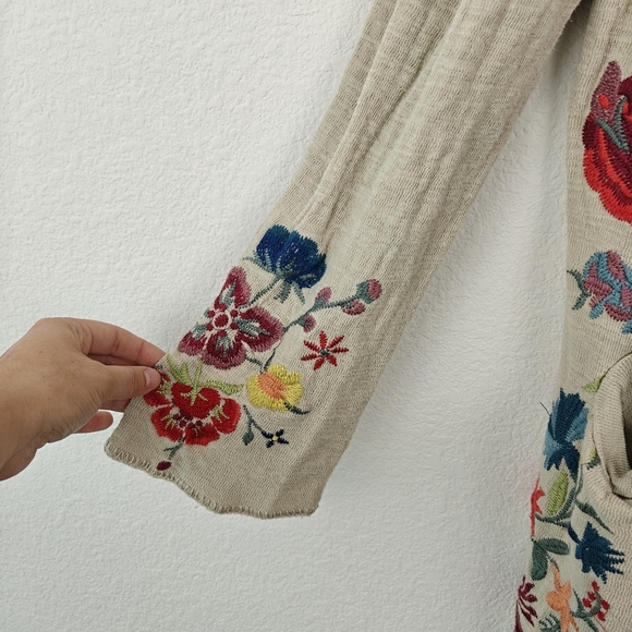 Johnny Was Floral Bird Embroidered Open Hooded Duster Open Front Cartigan LG - Picture 9 of 16